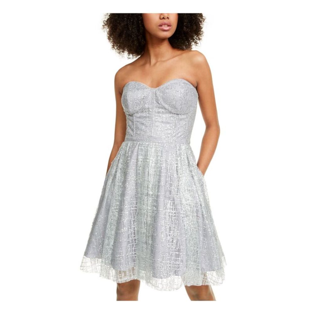 BLONDIE Womens Silver Sleeveless Above The Knee Fit + Flare Evening Dress 5